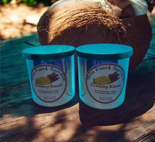 Creamy Kauai Mango and Coconut Milk Candle in Iridescent Prism Jar