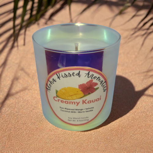 Creamy Kauai Mango and Coconut Milk Candle in Iridescent Prism Jar