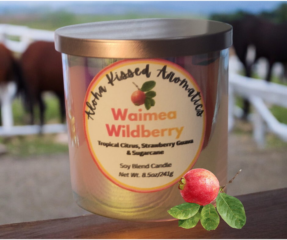 Waimea Wildberry fruity candle featuring tart island berries and premium fragrance oils.