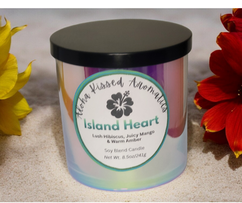 Island Heart tropical candle handcrafted in small batches with premium BW-910 wax.