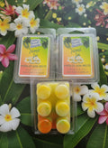 Vibrant hand-marbled floral wax melts with pink and white swirls, inspired by Hawaiian Lei flowers, by Aloha Kissed Aromatics."