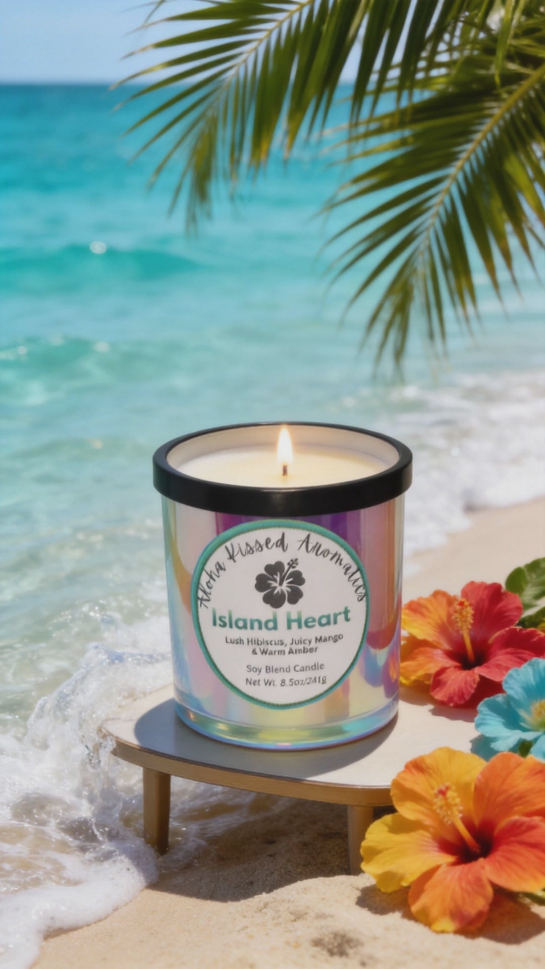 Island Heart tropical candle handcrafted in small batches with premium BW-910 wax.