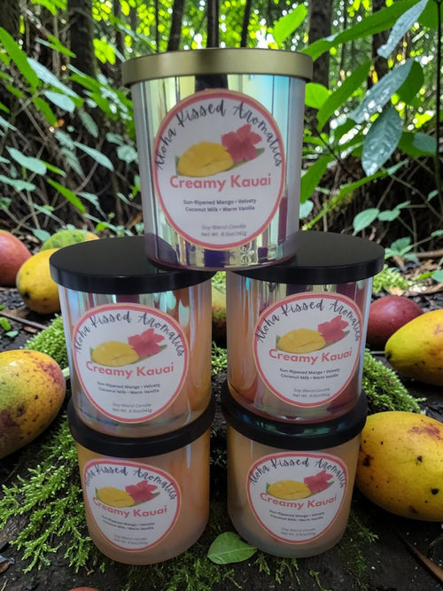 Creamy Kauai – Mango & Coconut Milk (Spiked Pineapple Edition) – 8oz Prism Glass Aloha Kissed Aromatics